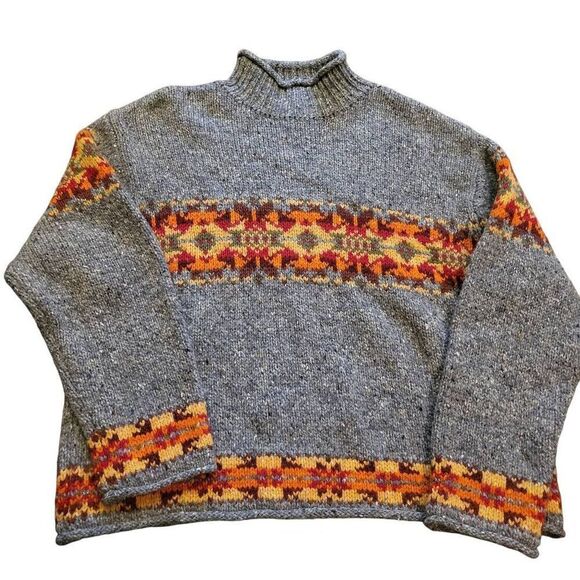 Abercrombie & Fitch Sweaters - Abercrombie & Fitch Sweater Women's Medium Grey Fair Isle Nordic Wool Vintage